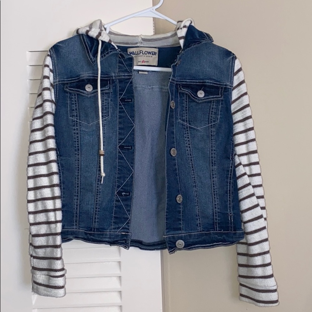 WALLFLOWER JEAN JACKET WITH STRIPES AND HOOD